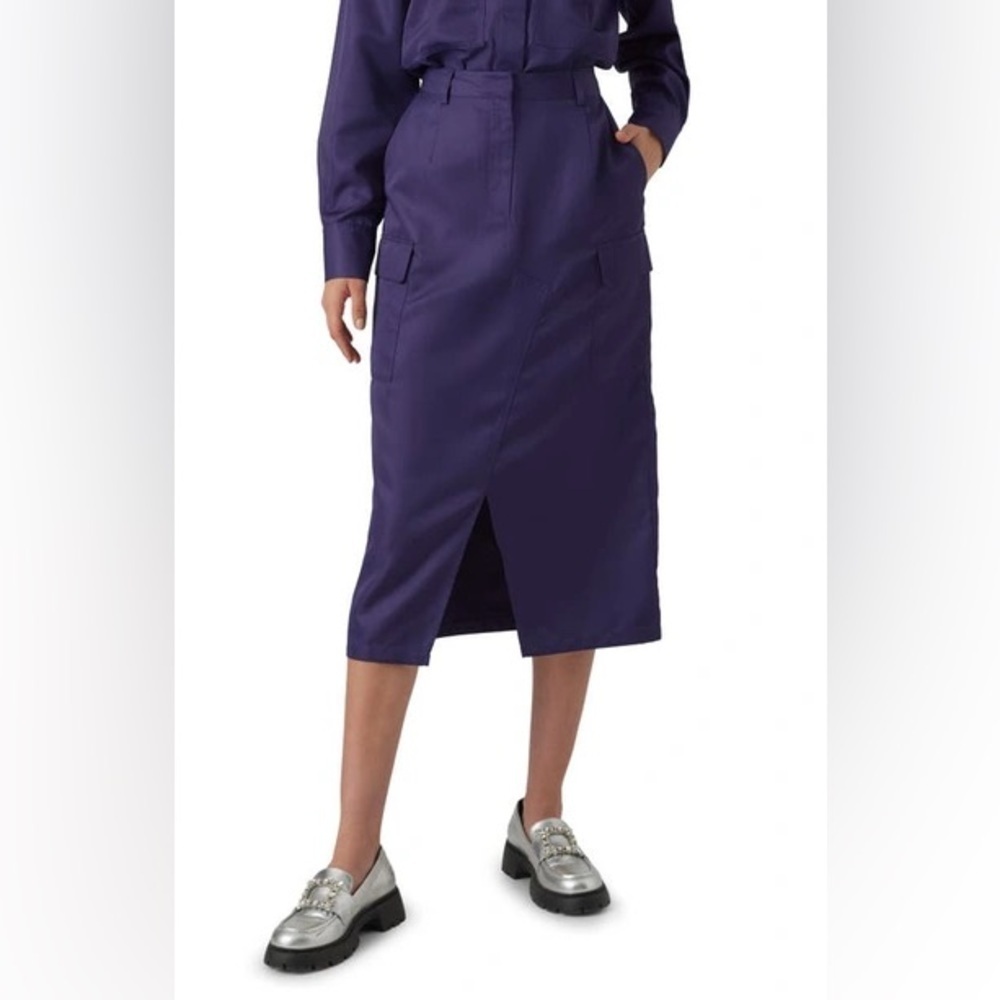 NWT Vero Moda Curve Sikka High Waist Cargo Midi Skirt Astral Aura Purple Satin